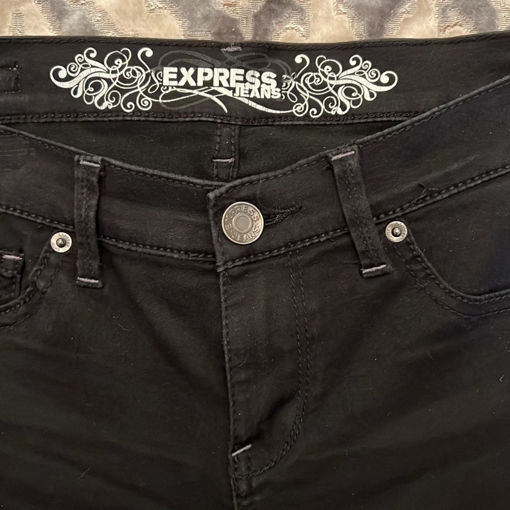 Black Jean leggings regular fit low rise,great condition,size 6.Made in China. - Picture 3 of 5